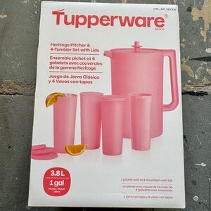 Tupperware Pink Heritage Pitcher and Tumbler Set